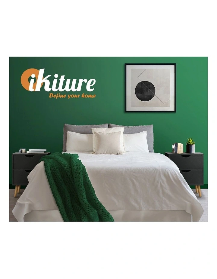 Oikiture Bedside Tables 2 Drawers Side Table Bedroom Furniture Storage Black image 7