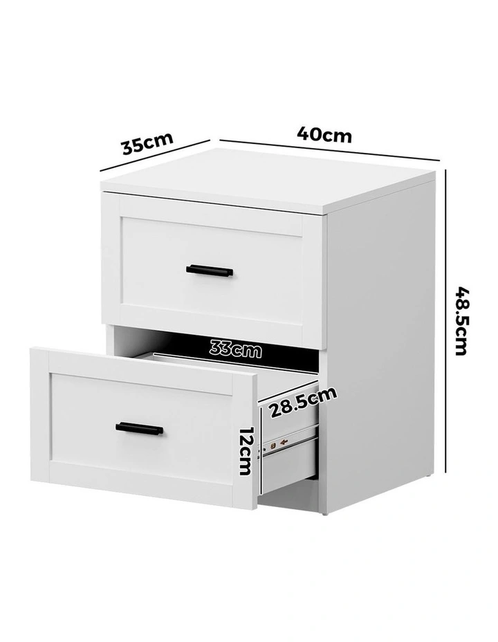 Oikiture Bedside Table 2 Drawers Nightstand Cabinet End Table White image 3