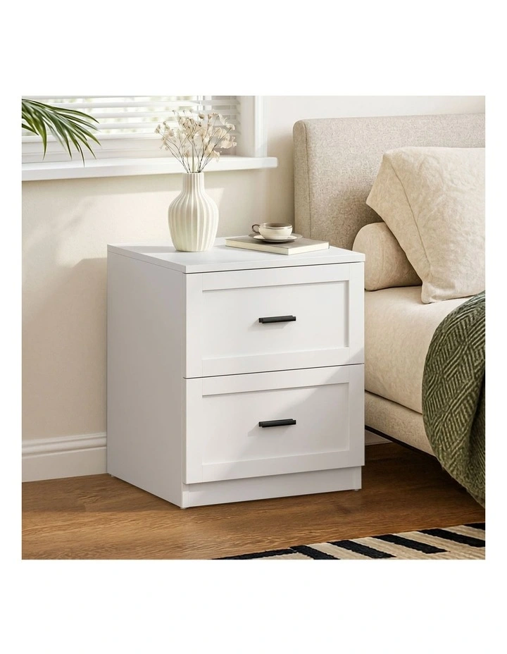 Oikiture Bedside Table 2 Drawers Nightstand Cabinet End Table White image 4