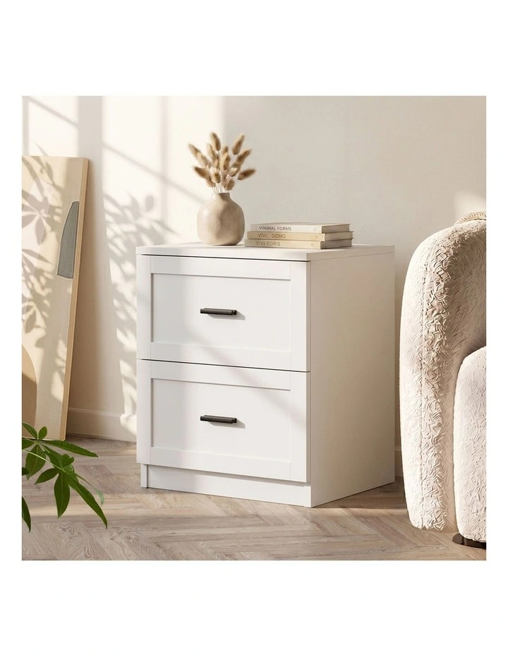 Oikiture Bedside Table 2 Drawers Nightstand Cabinet End Table White image 5