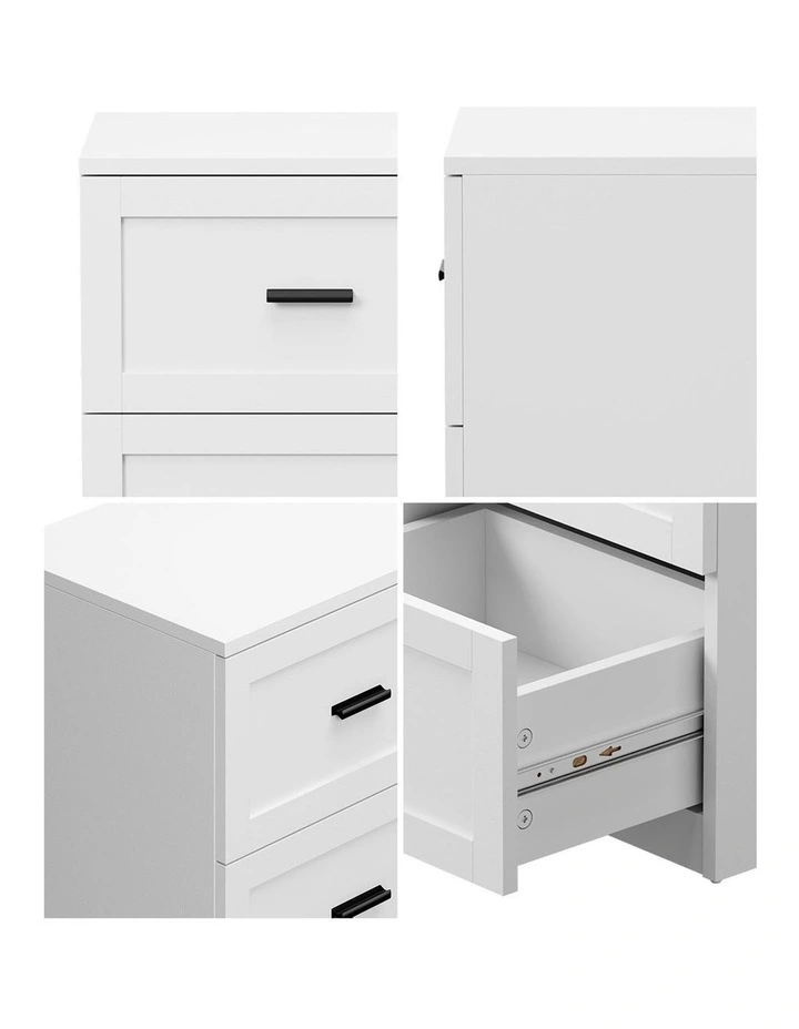 Oikiture Bedside Table 2 Drawers Nightstand Cabinet End Table White image 6