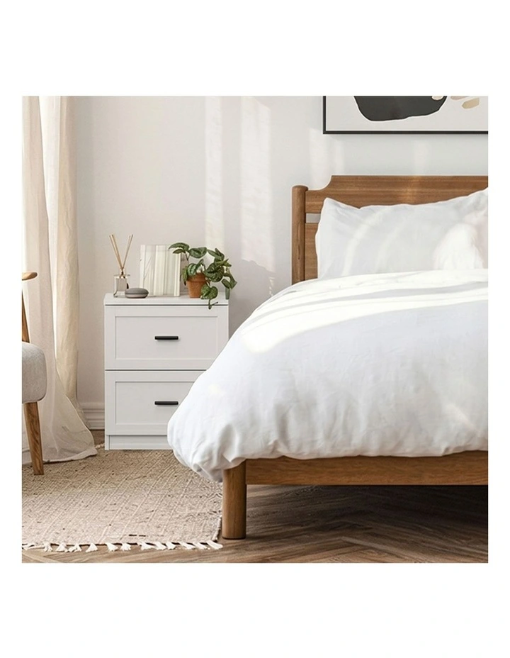 Oikiture Bedside Table 2 Drawers Nightstand Cabinet End Table White image 7