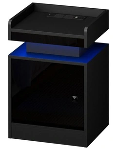 Oikiture Bedside Table LED Nightstand USB Charging Station Side Table Black