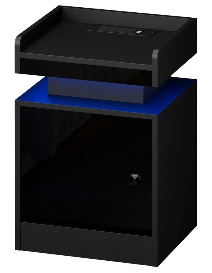 Oikiture Bedside Table LED Nightstand USB Charging Station Side Table Black image 1