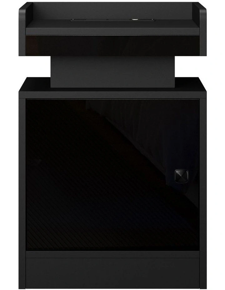 Oikiture Bedside Table LED Nightstand USB Charging Station Side Table Black image 2