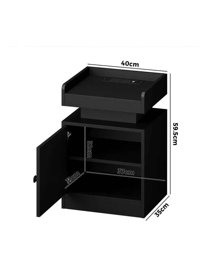 Oikiture Bedside Table LED Nightstand USB Charging Station Side Table Black image 3