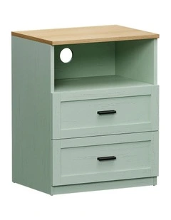 Oikiture Bedside Table 2 Drawers Open Shelf Nightstand Cabinet Natural&Green