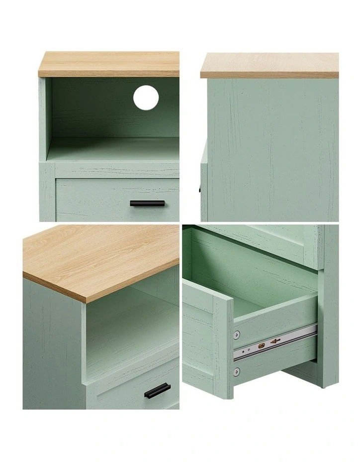 Oikiture Bedside Table 2 Drawers Open Shelf Nightstand Cabinet Natural&Green image 6
