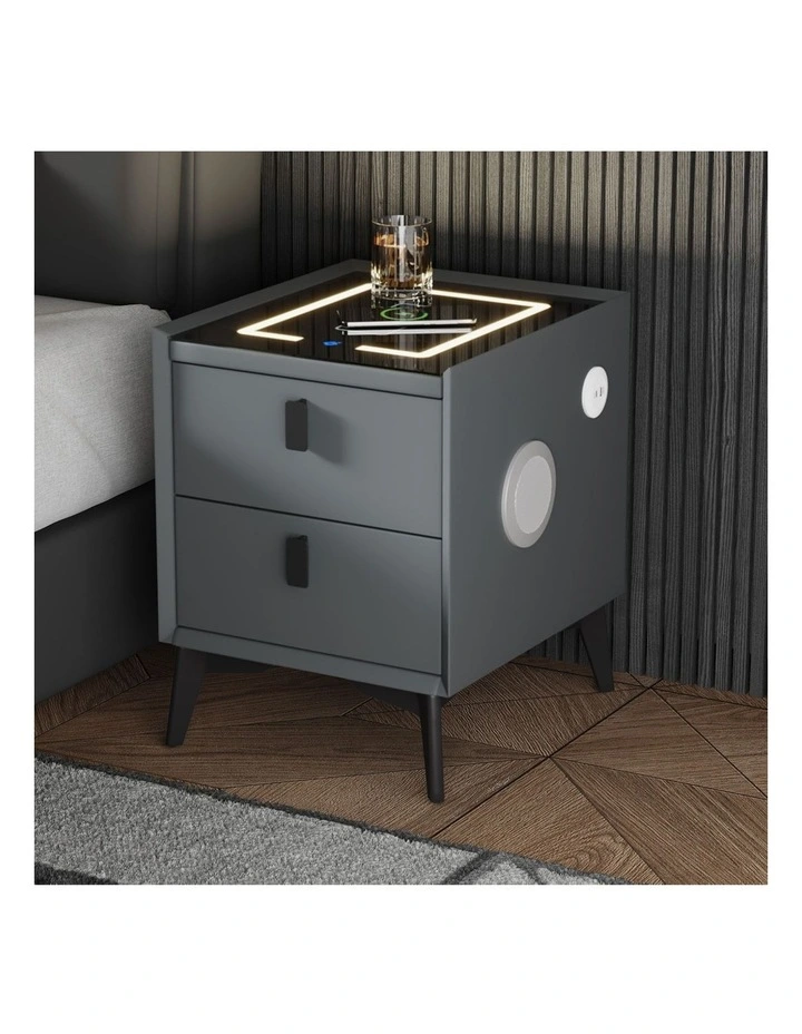 Oikiture Smart Bedside Table Wireless Charging LED Lights 2 Drawers Nightstand image 4