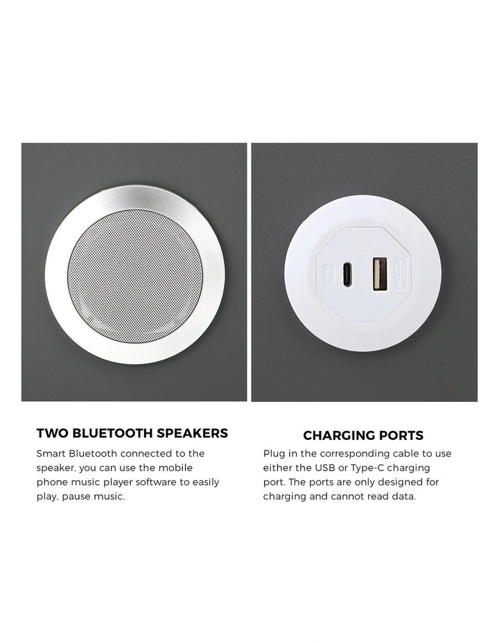 Oikiture Smart Bedside Table Wireless Charging LED Lights 2 Drawers Nightstand image 7