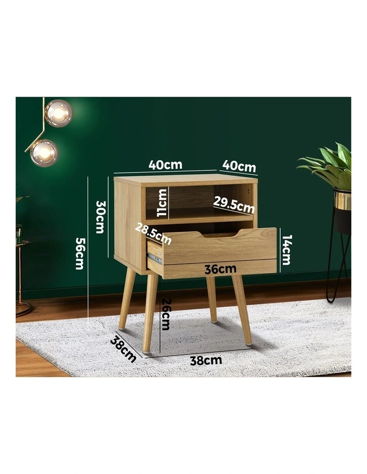 Oikiture Bedside Table Drawers Side Tables Nightstand Bedroom Cabinet Wood image 3