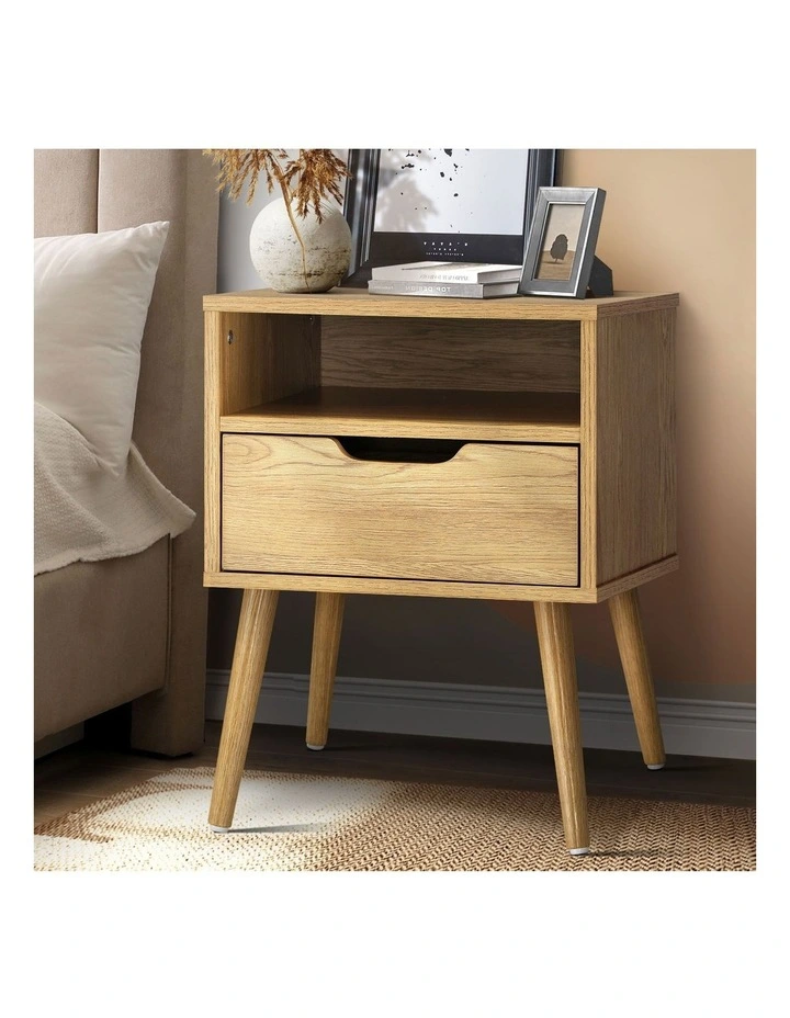 Oikiture Bedside Table Drawers Side Tables Nightstand Bedroom Cabinet Wood image 4