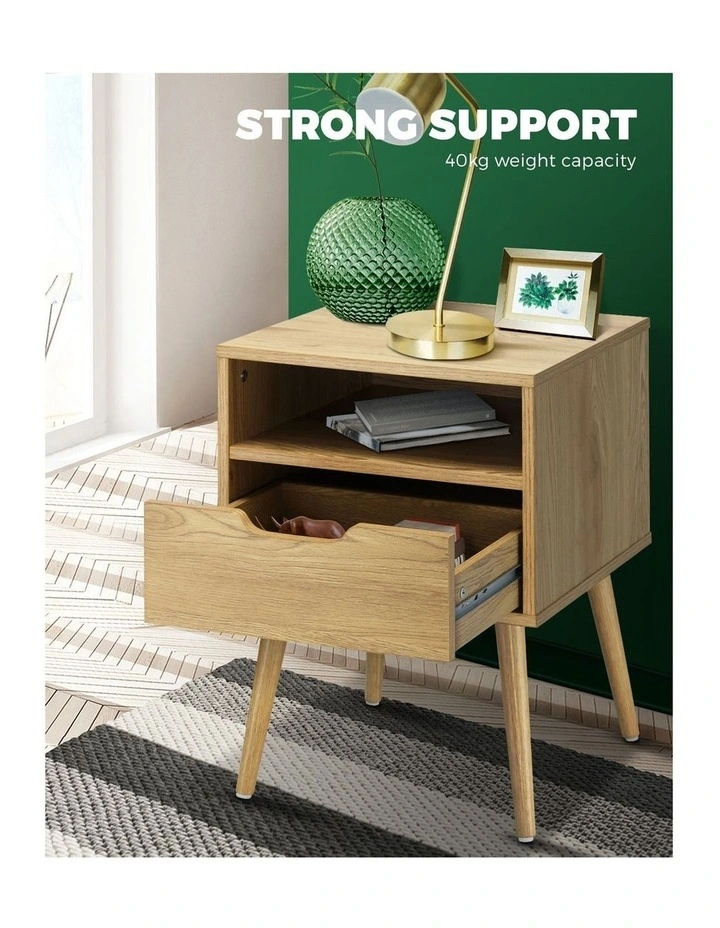 Oikiture Bedside Table Drawers Side Tables Nightstand Bedroom Cabinet Wood image 6
