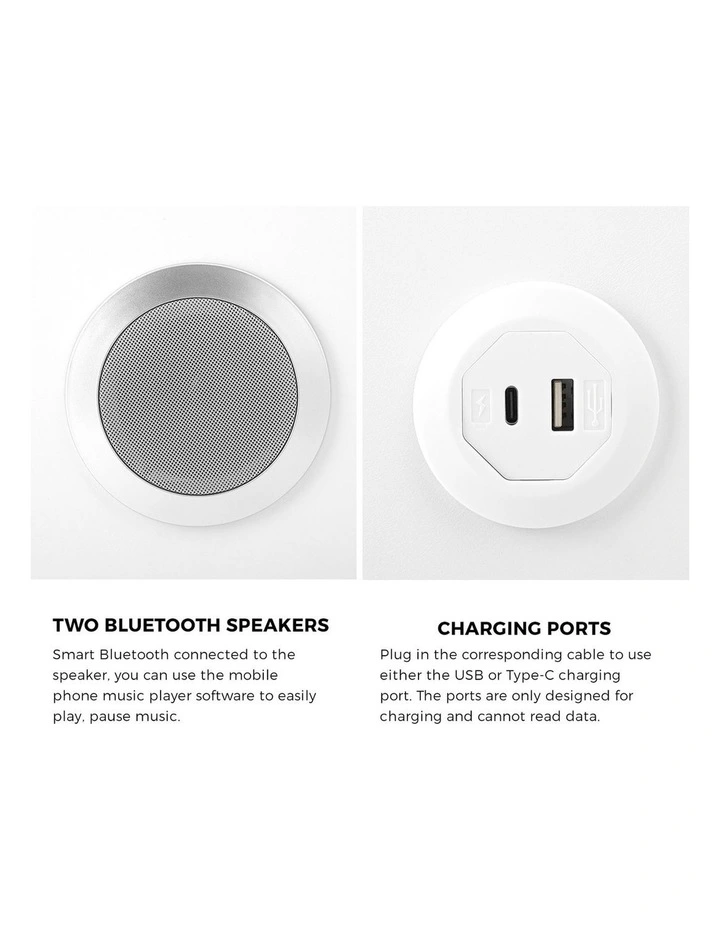 Oikiture Smart Bedside Table Wireless Charging LED 2 Drawers Nightstand White image 7