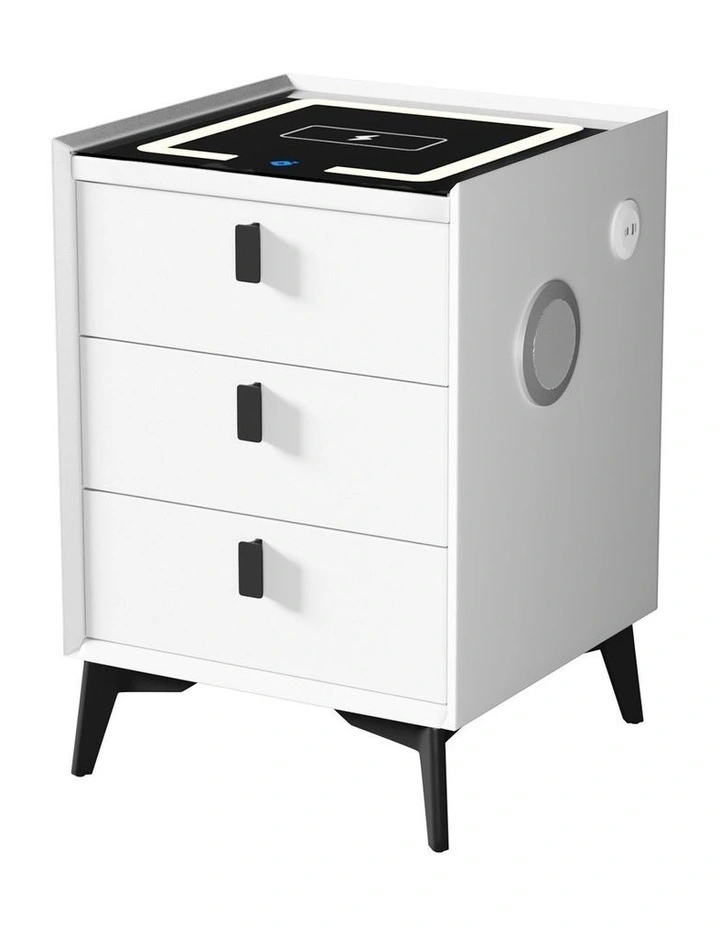 Oikiture Smart Bedside Table Wireless Charging LED 3 Drawers Nightstand White image 1
