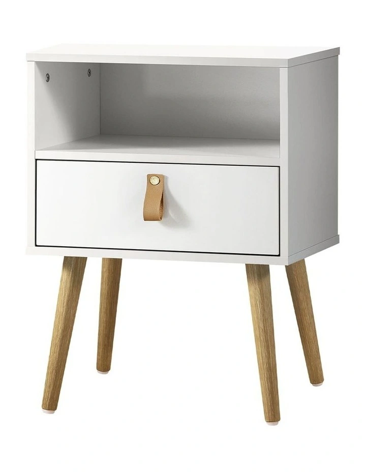 Oikiture Bedside Tables Side Table Drawer Cabinet w/ Leather Handle White image 1