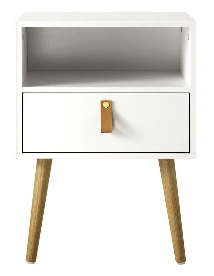 Oikiture Bedside Tables Side Table Drawer Cabinet w/ Leather Handle White image 2