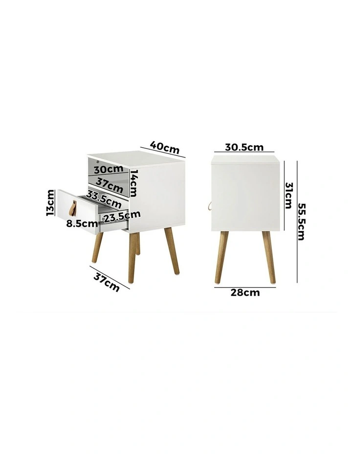 Oikiture Bedside Tables Side Table Drawer Cabinet w/ Leather Handle White image 3