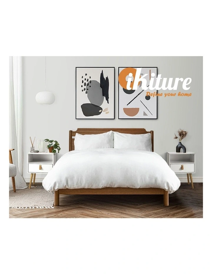 Oikiture Bedside Tables Side Table Drawer Cabinet w/ Leather Handle White image 7