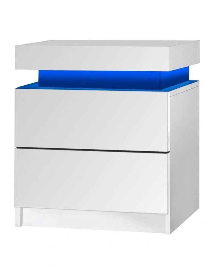 Oikiture Bedside Table RGB LED Nightstand Cabinet 2 Drawers Side Table Furniture image 1