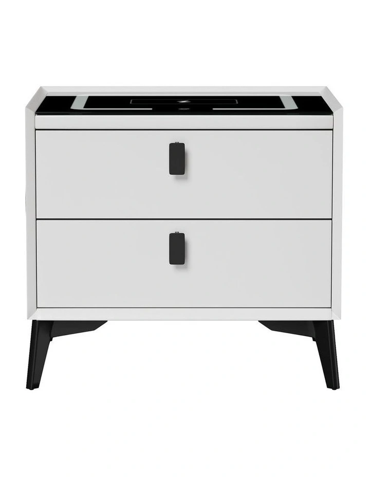 Oikiture Smart Bedside Table LED Wireless Charging 2 Drawers Nightstand White image 2
