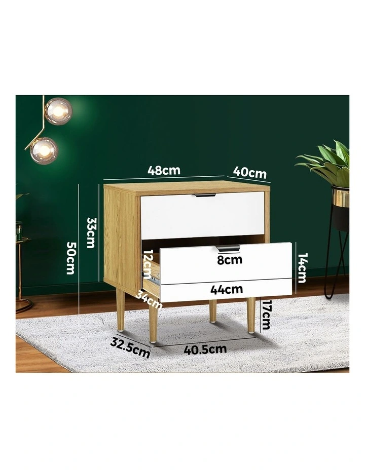 Oikiture Bedside Tables 2 Drawers Side Table Nightstand Storage Cabinet Wood image 3