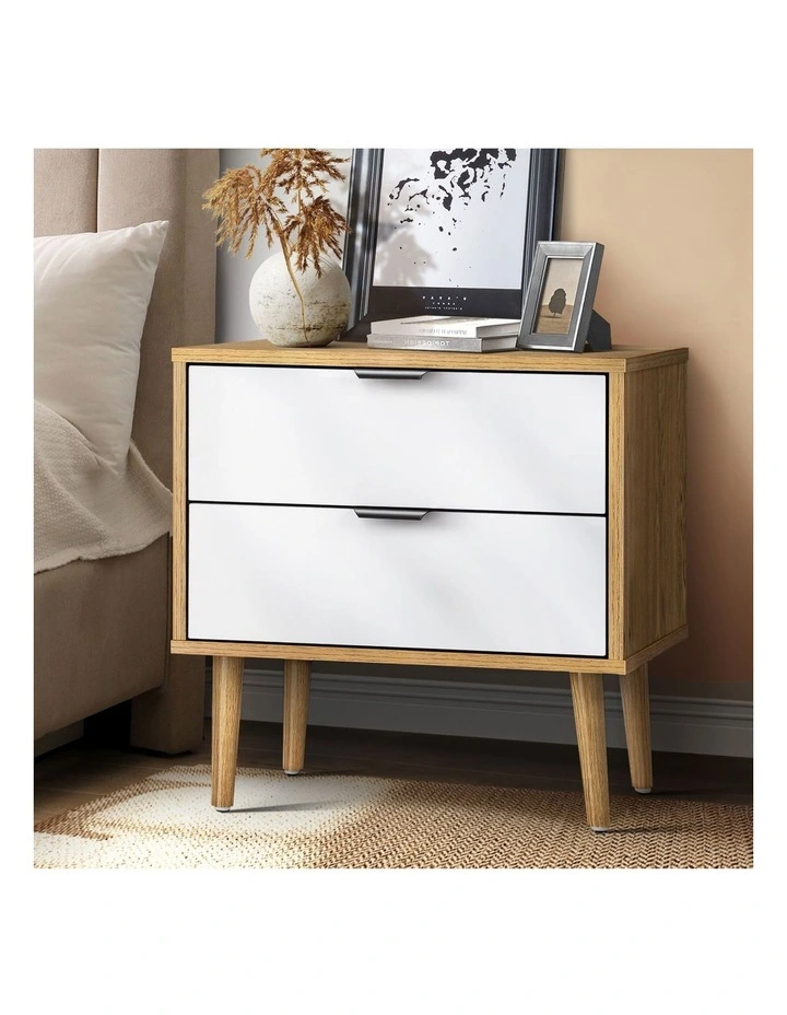 Oikiture Bedside Tables 2 Drawers Side Table Nightstand Storage Cabinet Wood image 4