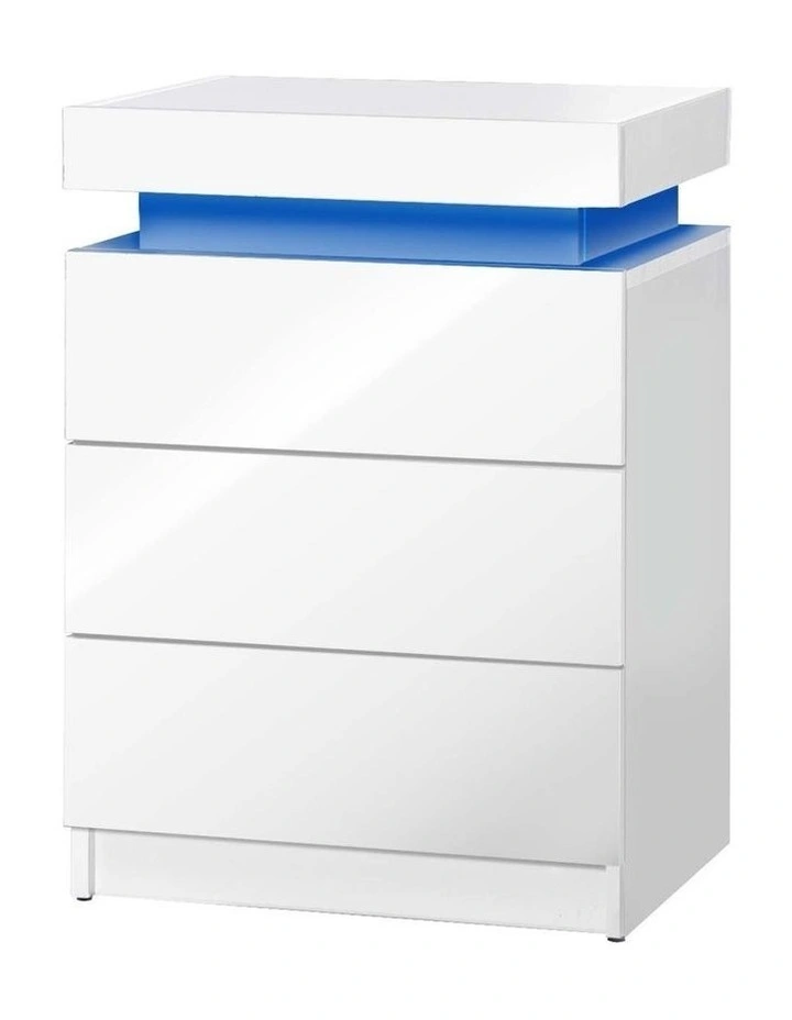 Oikiture Bedside Table RGB LED Nightstand Cabinet 3 Drawers Side Table Furniture image 1