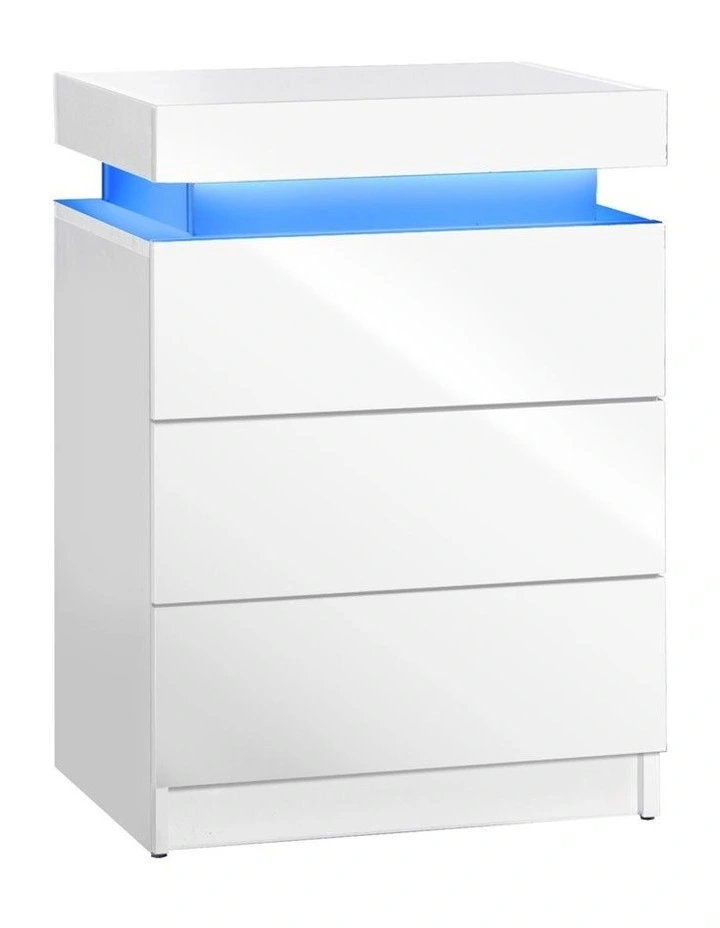 Oikiture Bedside Table RGB LED Nightstand Cabinet 3 Drawers Side Table Furniture image 2