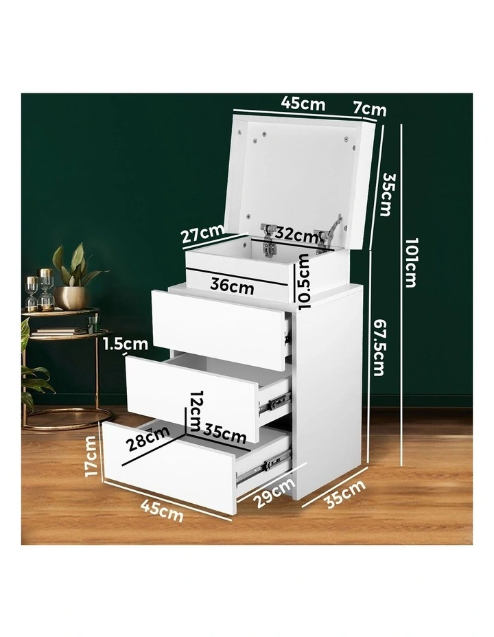 Oikiture Bedside Table RGB LED Nightstand Cabinet 3 Drawers Side Table Furniture image 3