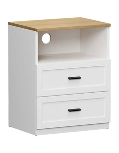 Oikiture Bedside Table 2 Drawers Open Shelf Nightstand Cabinet Natural&White