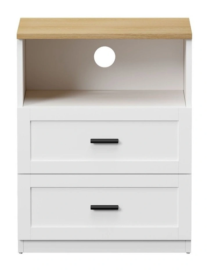 Oikiture Bedside Table 2 Drawers Open Shelf Nightstand Cabinet Natural&White image 2
