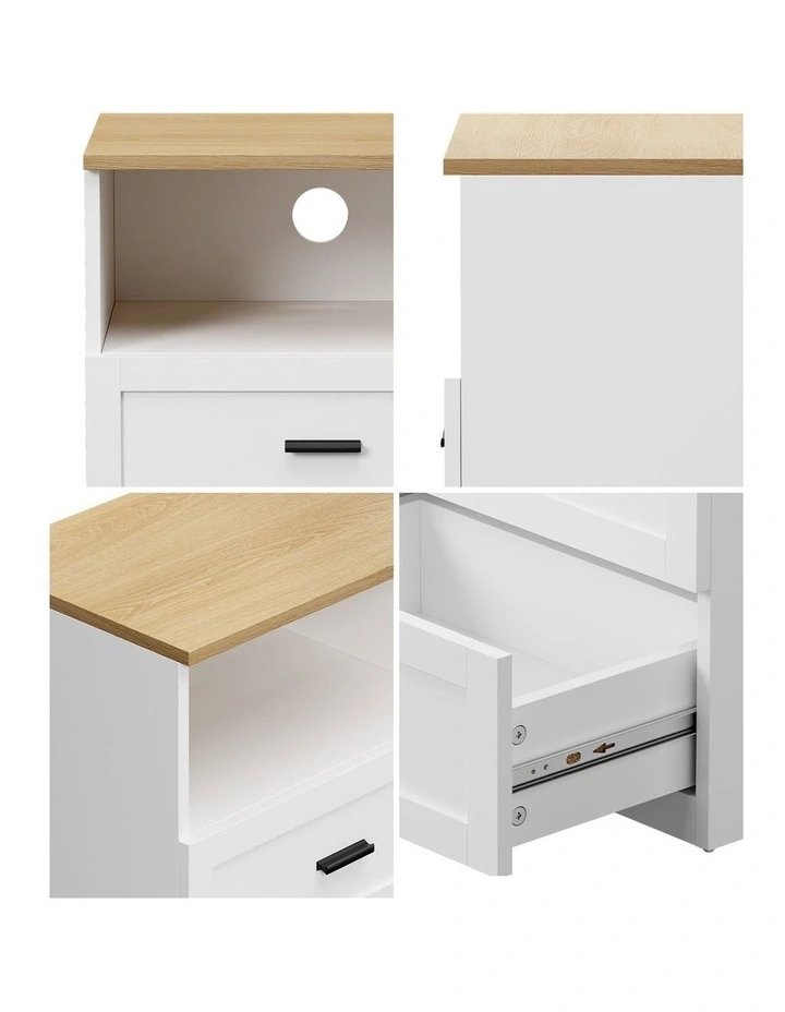 Oikiture Bedside Table 2 Drawers Open Shelf Nightstand Cabinet Natural&White image 6