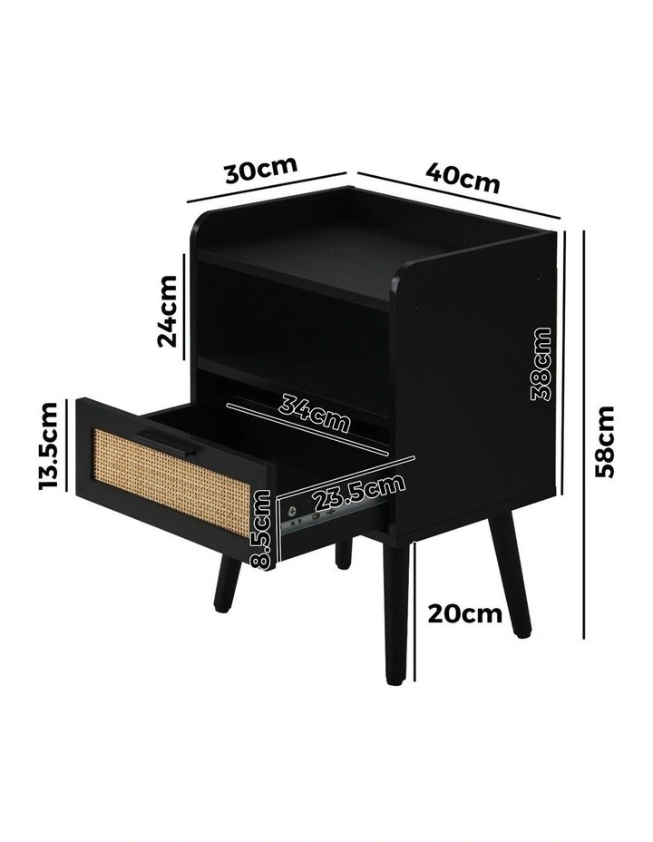 Oikiture Bedside Table Drawer Side End Table Storage Cabinet Nightstand Rattan image 3