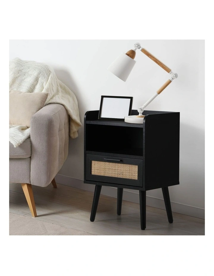 Oikiture Bedside Table Drawer Side End Table Storage Cabinet Nightstand Rattan image 5
