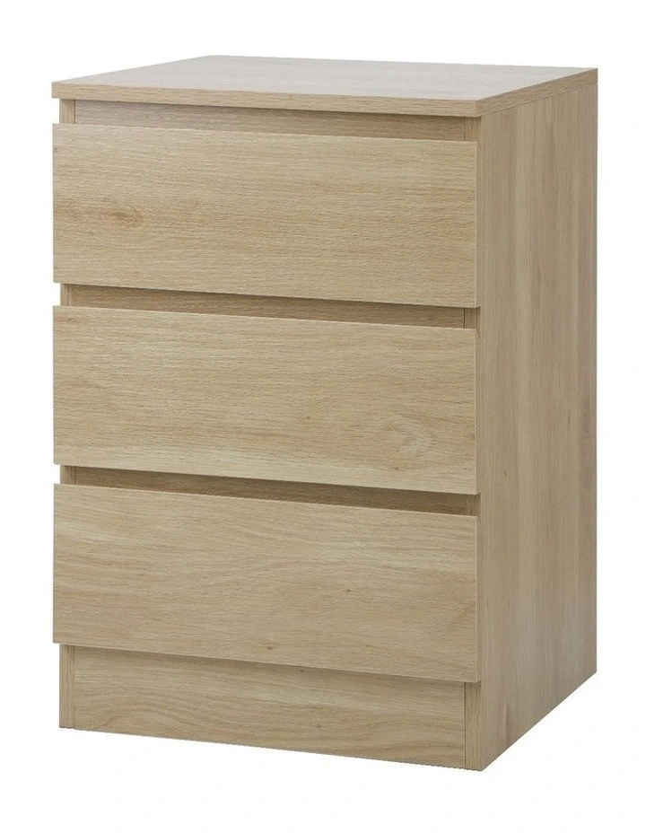 Oikiture Bedside Table 3 Drawers Side Tables Storage Cabinet Nightstand Natural image 1