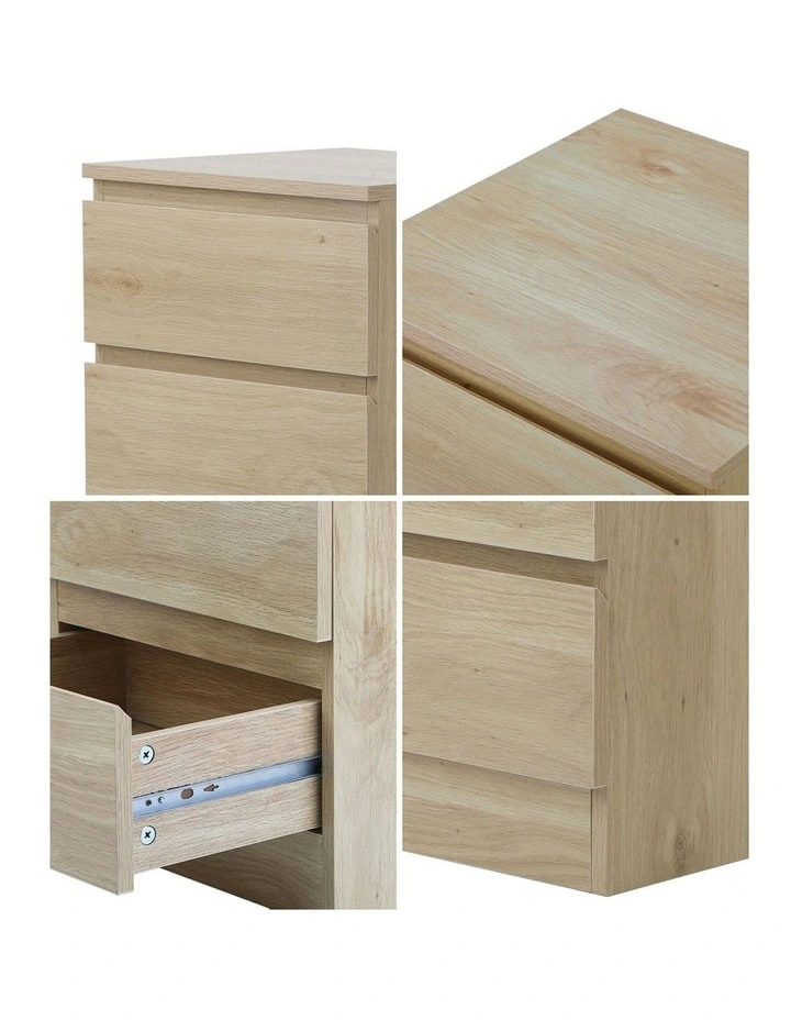 Oikiture Bedside Table 3 Drawers Side Tables Storage Cabinet Nightstand Natural image 6