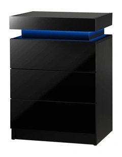 Oikiture Bedside Table RGB LED Nightstand Cabinet 3 Drawers Side Table Furniture