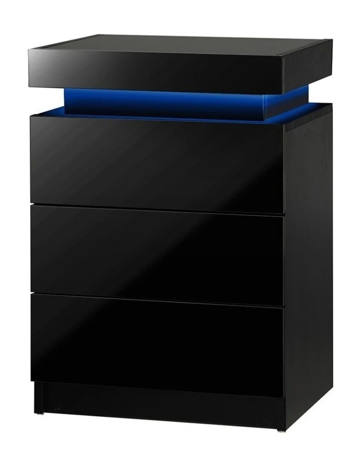Oikiture Bedside Table RGB LED Nightstand Cabinet 3 Drawers Side Table Furniture image 1