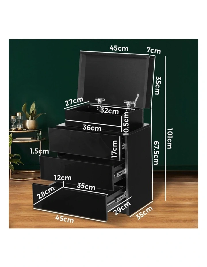 Oikiture Bedside Table RGB LED Nightstand Cabinet 3 Drawers Side Table Furniture image 3