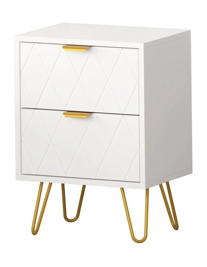 Oikiture Bedside Table 2 Drawers Gold Metal Nightstand Storage Cabinet White image 1