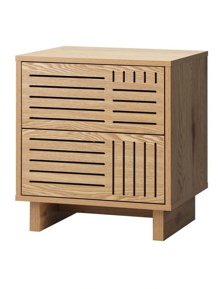 Oikiture Bedside Table 2 Drawers Side Tables Nightstand Storage Cabinet Natural image 1