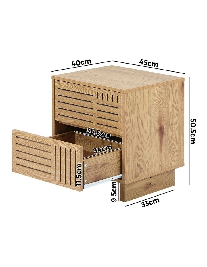 Oikiture Bedside Table 2 Drawers Side Tables Nightstand Storage Cabinet Natural image 3