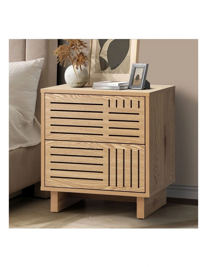 Oikiture Bedside Table 2 Drawers Side Tables Nightstand Storage Cabinet Natural image 4