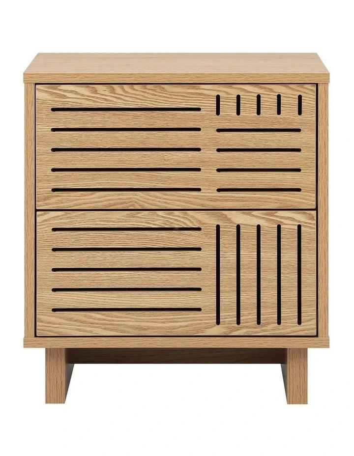 Oikiture Bedside Table 2 Drawers Side Tables Nightstand Storage Cabinet Natural image 6