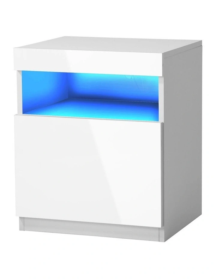 Oikiture Bedside Table LED Nightstand Shelf Side End Table Storage Cabinet White image 1
