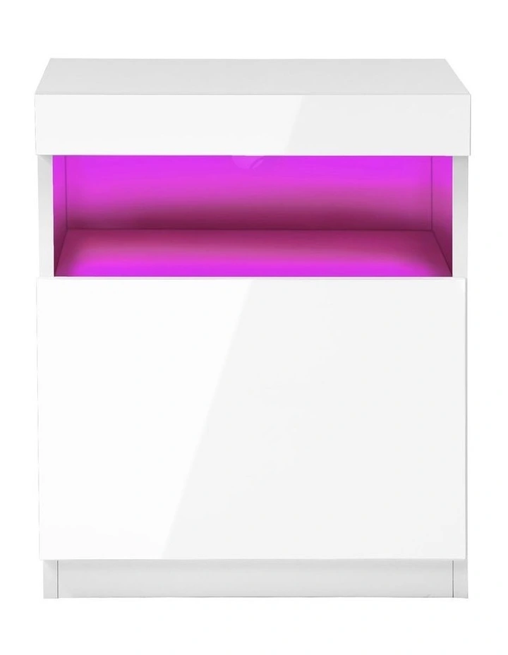Oikiture Bedside Table LED Nightstand Shelf Side End Table Storage Cabinet White image 2