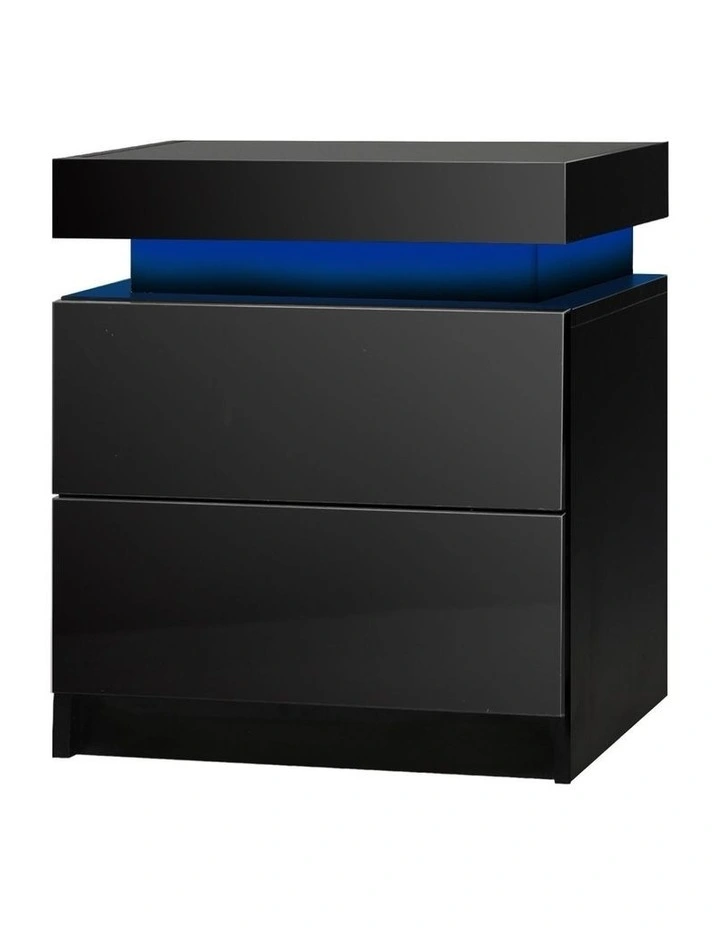 Oikiture Bedside Table RGB LED Nightstand Cabinet 2 Drawers Side Table Furniture image 1
