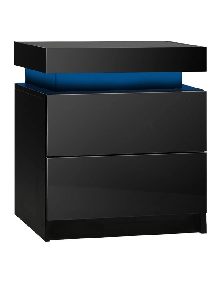 Oikiture Bedside Table RGB LED Nightstand Cabinet 2 Drawers Side Table Furniture image 2