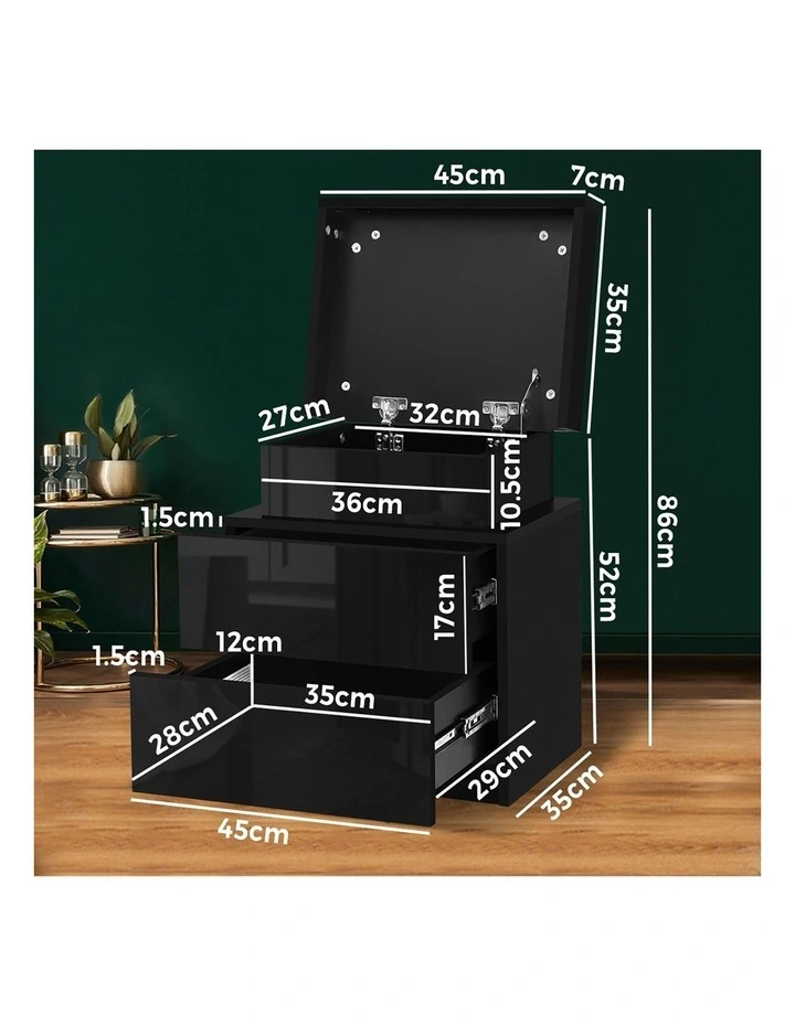 Oikiture Bedside Table RGB LED Nightstand Cabinet 2 Drawers Side Table Furniture image 3